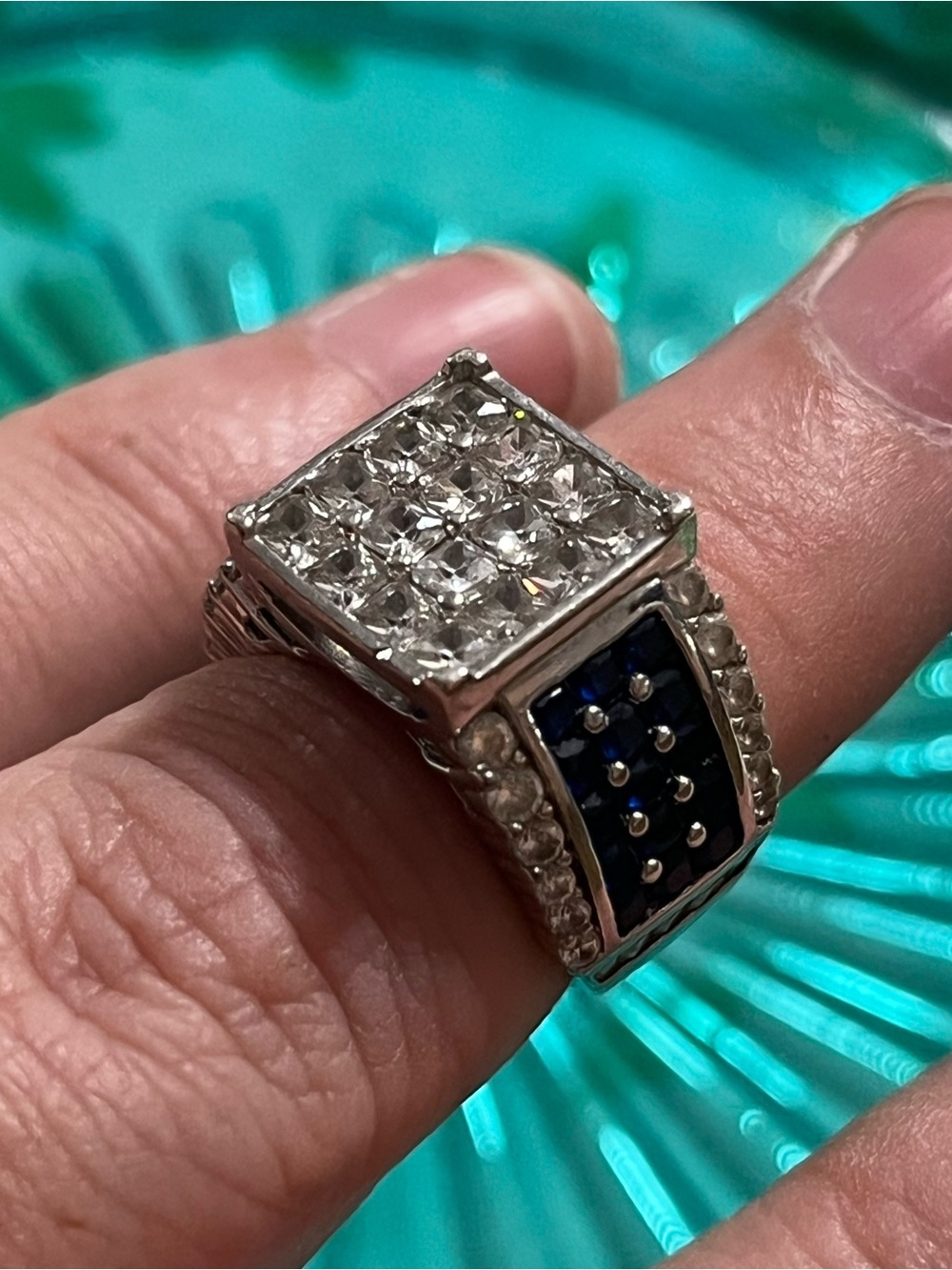 Sterling Silver 925 Lab-grown Sapphire Diamond Cocktail Ring Size 4.75